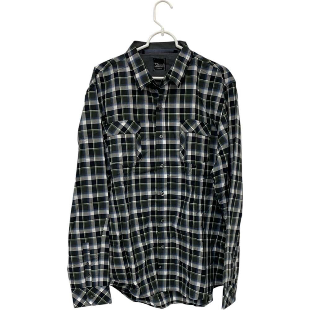 7 Diamonds Tradition of Quality Button Up Men 2XL Blue Black Plaid Long Sleeve